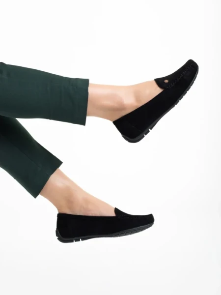 Elmira fekete női mokaszin, textil anyagból készült