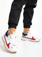 Jianna fehér és piros női sportcipő, műbőrből és textil anyagból készült