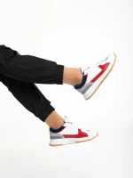 Jianna fehér és piros női sportcipő, műbőrből és textil anyagból készült