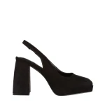 Dalaina fekete női cipő sarokkal, textil anyagból készült