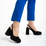 Dalaina fekete női cipő sarokkal, textil anyagból készült