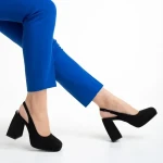 Dalaina fekete női cipő sarokkal, textil anyagból készült