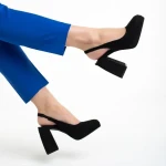 Dalaina fekete női cipő sarokkal, textil anyagból készült