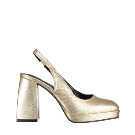 Dalaina arany női cipő sarokkal, műbőrből készült