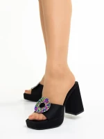 Burma fekete női papucs, textil anyagból készült