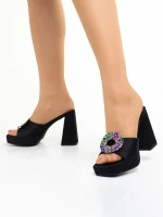 Burma fekete női papucs, textil anyagból készült