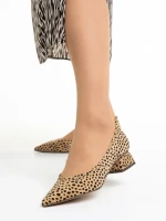 Ziva barna női cipő sarokkal, textil anyagból készült