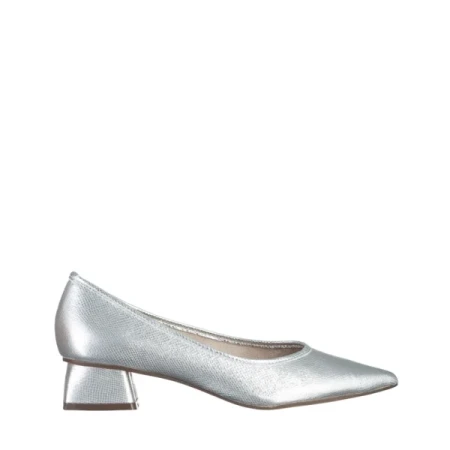 Ziva ezüst női cipő sarokkal, textil anyagból készült