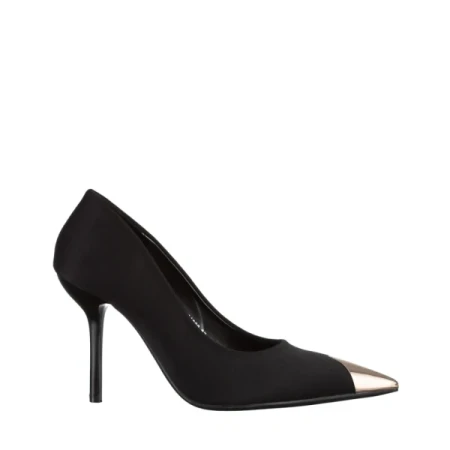 Melany fekete női cipő sarokkal, textil anyagból készült