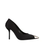 Melany fekete női cipő sarokkal, textil anyagból készült