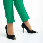 Melany fekete női cipő sarokkal, textil anyagból készült