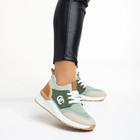 Nairobi zöld női sportcipő, műbőrből és textil anyagból készült