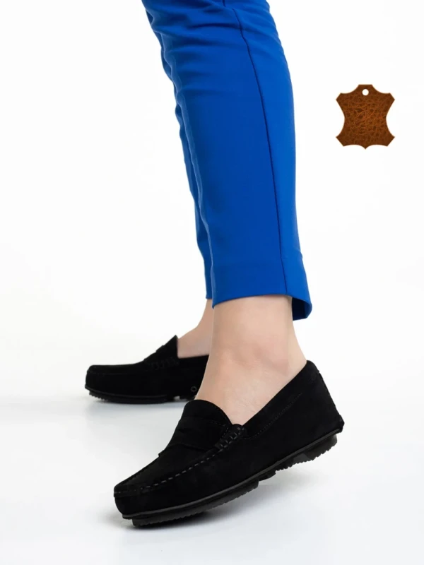 Kathi fekete női mokaszin, valódi bőrből készült