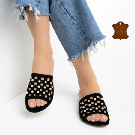 Marco fekete női papucs, Elba valódi bőrből készült