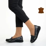 Zofia fekete és szürke női mokaszin, valódi bőrből készült