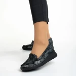 Zofia fekete és szürke női mokaszin, valódi bőrből készült