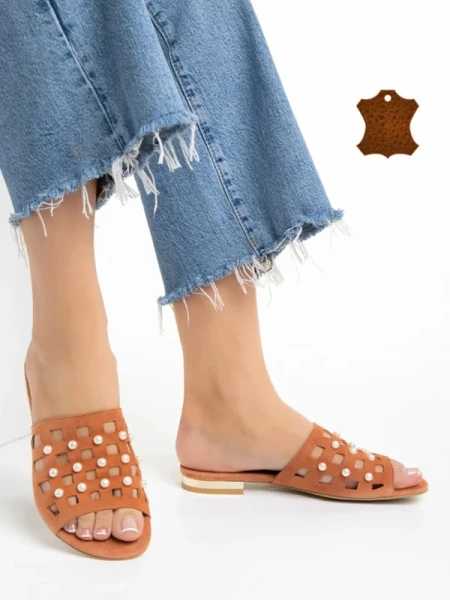 Marco narancssárga női papucs, Elba valódi bőrből készült