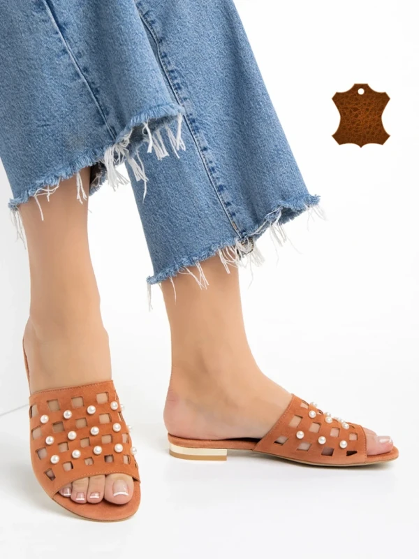 Marco narancssárga női papucs, Elba valódi bőrből készült