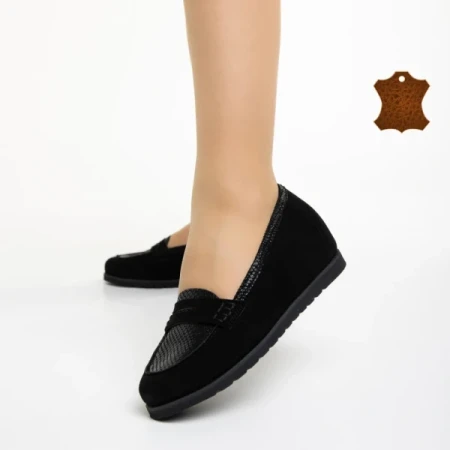 Marco fekete női mokaszin, Maryana fordított bőrből készült