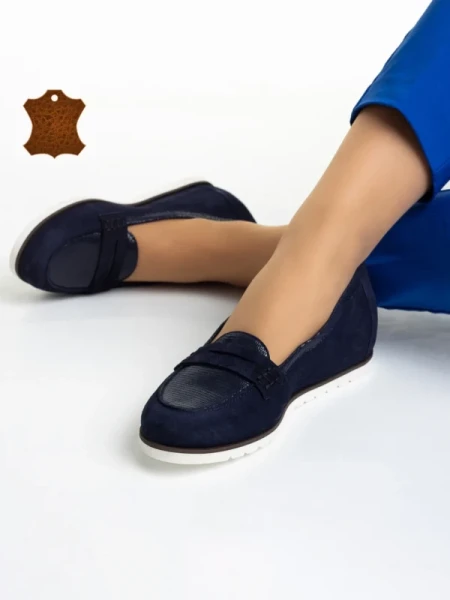 Marco kék női mokaszin, Maryana fordított bőrből készült