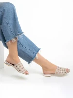 Marco bézs női papucs, Elba valódi bőrből készült