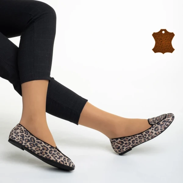 Marco bézs és leopárd női balerina, Teresita fordított bőrből készült