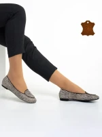 Marco bézs és fekete női balerina, Teresita fordított bőrből készült