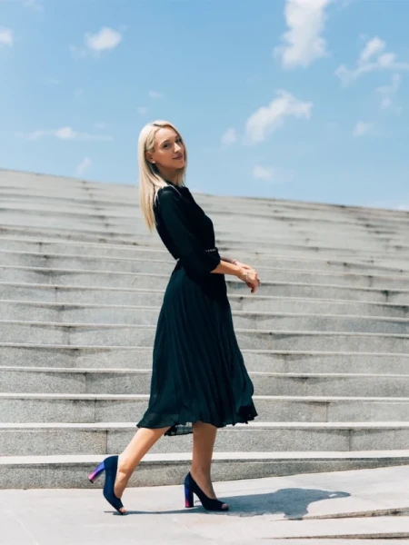 Marco kék női cipő, Cecelia fordított bőrből készült