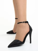 Olamide fekete női cipő sarokkal, textil anyagból készült