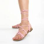 Nesrin rózsaszín női szandál, textil anyagból készült