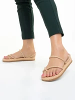 Nettie bézs női szandál, textil anyagból készült