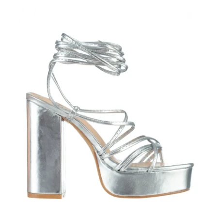 Dimitra ezüst női szandál, műbőrből készült