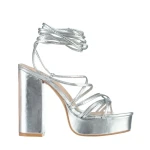Dimitra ezüst női szandál, műbőrből készült