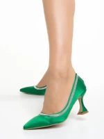 Tanica zöld női cipő sarokkal, textil anyagból készült