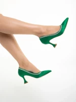 Tanica zöld női cipő sarokkal, textil anyagból készült