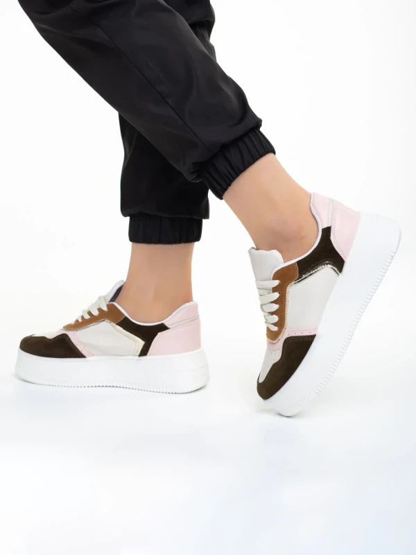 Jaylin bézs és rózsaszín női sportcipő, műbőrből készült