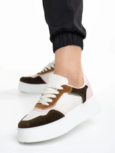 Jaylin bézs és rózsaszín női sportcipő, műbőrből készült