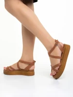Girlhood camel női szandál, Areti valódi bőrből