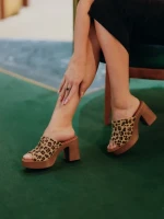 Girlhood leopárd női papucs, Anisa fordított bőrből készült