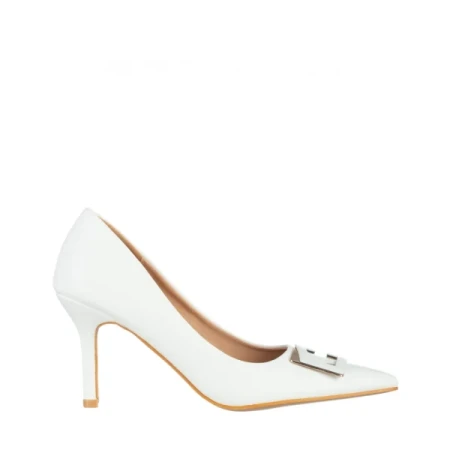 Katla fehér női cipő sarokkal, műbőrből készült