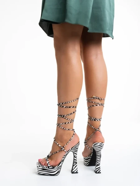 Kimbra fehér és fekete női szandál, műbőrből készült