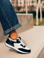 Joandra fekete és fehér női sportcipő, műbőrből és textil anyagból készült