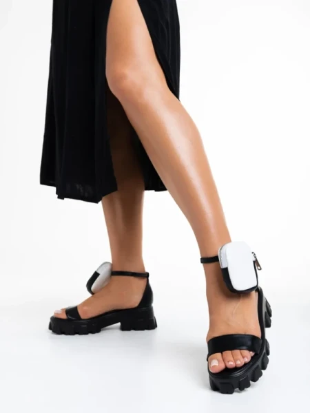 Elantra fekete női szandál, műbőrből készült