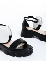 Elantra fekete női szandál, műbőrből készült