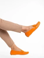Dortha narancssárga női mokaszin, lakkozott műbőrből készült