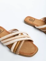 Nyomi fehér női papucs, textil anyagból készült