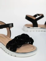 Cabria fekete, gyerek szandál, ökológiai bőrből és textil anyagból