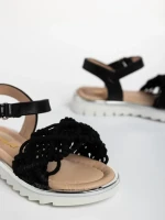 Cabria fekete, gyerek szandál, ökológiai bőrből és textil anyagból