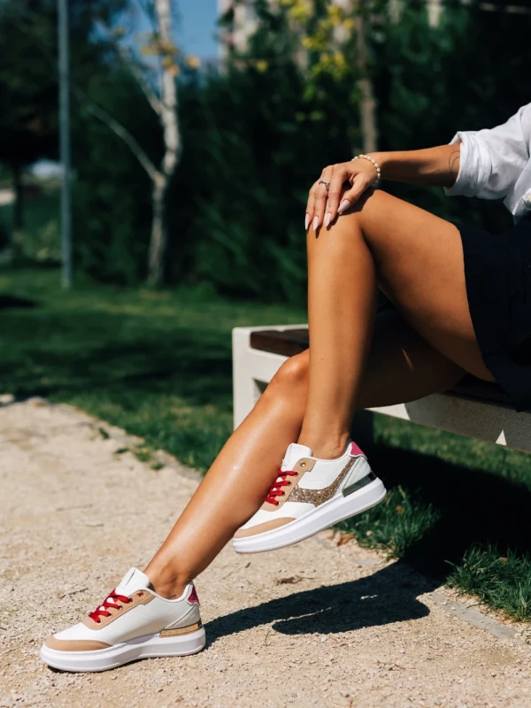 Samya fehér és aranyszínű női sport cipő  ökológiai bőrből