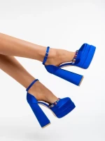 Dulce kék női magassarkú cipő textil anyagból